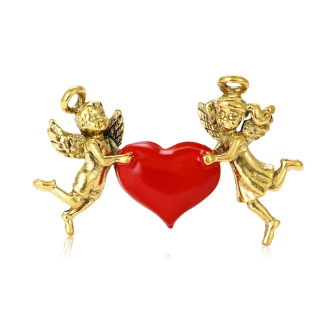 Spilla Brosche in Lega Retro Angelo Cuore Smalto per San Valentino Matrimonio Festa Unisex Ali Cupido Cuore Rosso Accessorio