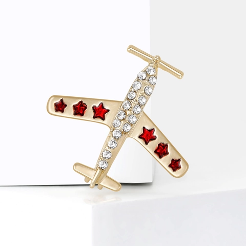 Creative Alloy Rhinestone Airplane Brooch Five-Pointed Star Vintage Fashion Aircraft Pin For Men Women Jewelry Gift