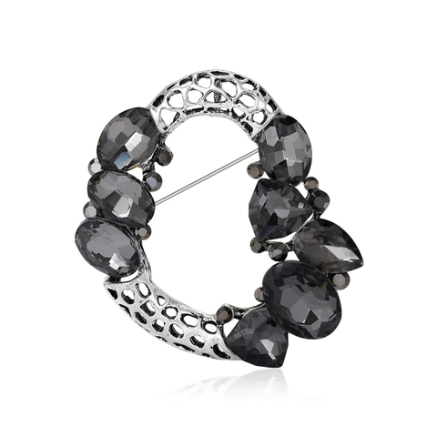 Broche Couronne Circulaire Creuse Vintage Épingle Géométrique Luxe en Alliage Strass pour Femmes Accessoires Bijoux Mode