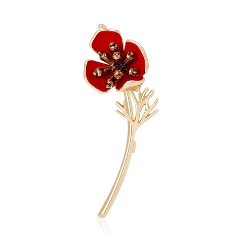 Exquisite Enamel Poppy Flower Brooch For Women Alloy Long Stem Red Blue Floral Pin For Suit Cardigan Dress Fashion Accessory