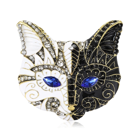 Spilla Vintage a Forma di Testa di Volpe in Lega e Smalto con Strass Lussuosa Corsage Animale Accessorio Moda Gioielli per Uomo Donna