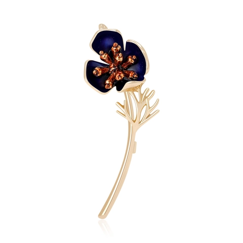 Exquisite Enamel Poppy Flower Brooch For Women Alloy Long Stem Red Blue Floral Pin For Suit Cardigan Dress Fashion Accessory