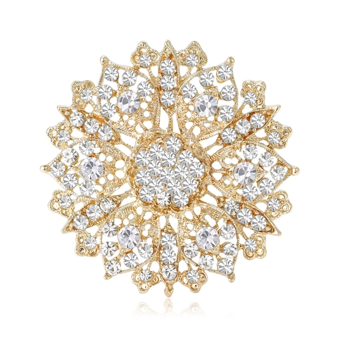 Exquisite Hollow Rhinestone Flower Brooch Vintage Crystal Breastpin Elegant Alloy Floral Pin For Women Suit Coat Accessories