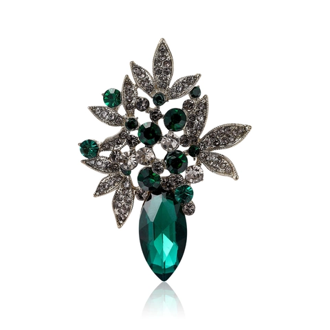 Vintage Luxus Blumen Blatt Brosche Für Damen Legierung Glas Strass Eingelegt Corsage Pins Für Hochzeit Party Schmuck