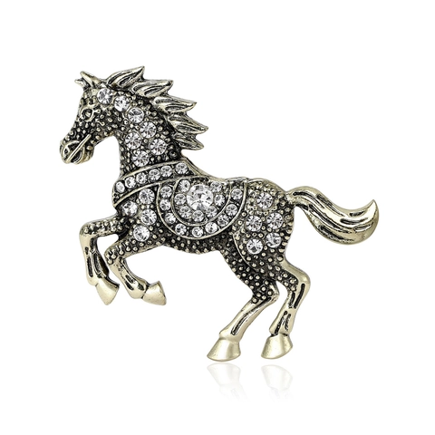Spilla a Forma di Cavallo Vintage per Donna Lusso Leggero Strass Intarsiato Lega Animale Spilla da Bavero Gioielli Antichi