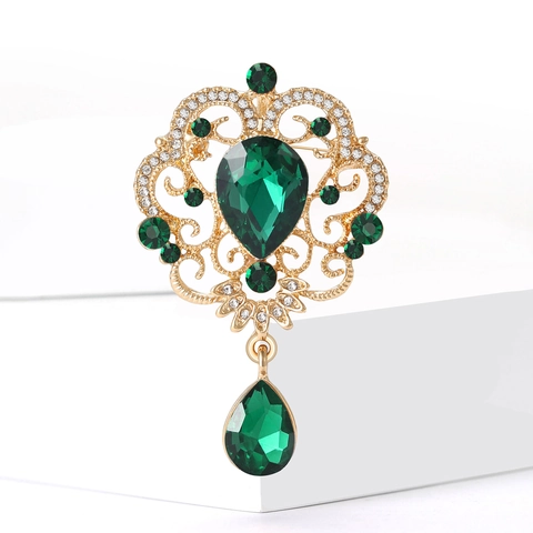 Spilla in Lega Stile Barocco Vintage con Pendente in Strass a Goccia Eleganti Gioielli da Palazzo per Matrimonio Banchetto Donna
