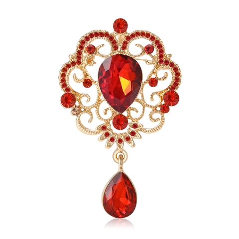 Spilla in Lega Stile Barocco Vintage con Pendente in Strass a Goccia Eleganti Gioielli da Palazzo per Matrimonio Banchetto Donna