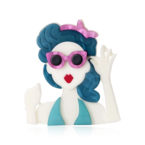 Vintage Pop-Art Acryl Damen Brosche Mit Sonnenbrille Für Damen Mode Kreative Anzug Dekoration Zubehör Bunte Abzeichen