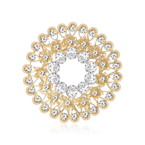 Elegant Hollow Circle Flower Brooch Pin With Sparkling Rhinestones Fashion Gold Silver Plated Dress Jewelry Accessory For Women
