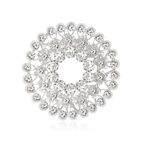Elegant Hollow Circle Flower Brooch Pin With Sparkling Rhinestones Fashion Gold Silver Plated Dress Jewelry Accessory For Women