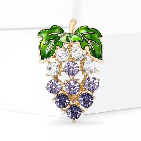 Broche de Moda Coreana Collar en Forma de Uva Doble Uso Aleación Esmalte Strass Ramillete de Frutas Joyería Regalo Para Mujer