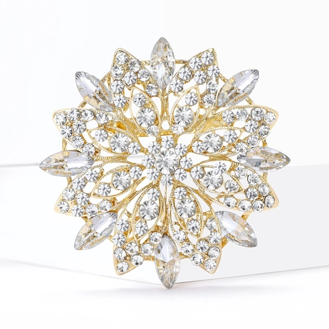 Luxus Legierung Strass Sonnenblume Brosche Für Damen Florale Hohl Brosche Pin Für Hochzeitskleid Anzüge Party Schmuck