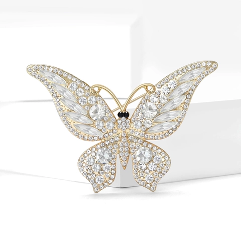 Broche de Mariposa con Strass Vintage para Mujer Aleación Estilo Palacio Brillante Hebilla de Bufanda Accesorio Joyería de Moda Regalo