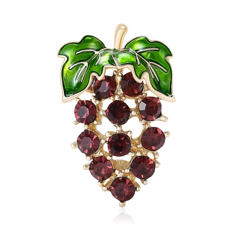 Broche de Raisin de Style Coréen en Alliage de Strass Violet Pin de Fruits Collier Double Usage Bijoux Pour Femmes Mariage Banquet