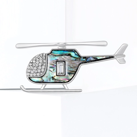Broche de Helicóptero de Moda Con Incrustación de Concha de Abulón Natural Aleación de Strass Alfiler de Avión para Mujeres Hombres Joyería Creativa para Ropa Regalo