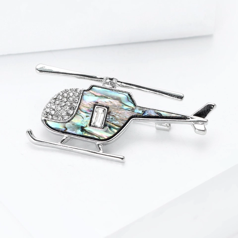 Creativo Broche Helicóptero Concha de Abulón Para Hombres Mujeres Aleación Plata Diamante de Imitación Incrustado Avión Corsé Joyas Moda