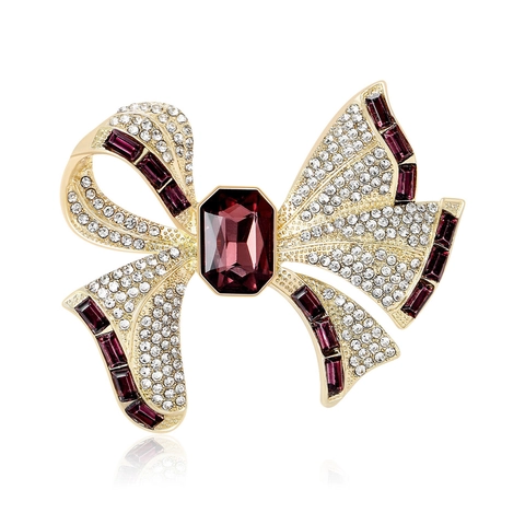 Luxury Alloy Rhinestone Bowknot Brooch Elegant Ribbon Shape Inlaid Crystal Pin For Women Men Fashion Clothes Accessories