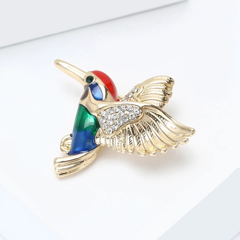 Lussuosa Spilla a Forma di Colibrì in Smalto per Uomo e Donna in Lega con Strass Spilla a Forma di Uccello Gioielli di Moda