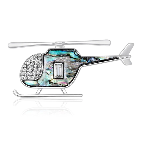 Creativo Broche Helicóptero Concha de Abulón Para Hombres Mujeres Aleación Plata Diamante de Imitación Incrustado Avión Corsé Joyas Moda