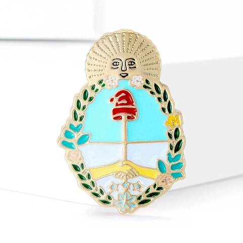 Argentina National Coat Of Arms Enamel Brooch Zinc Alloy Gold Plated Sun Of May Badge Fashion Jewelry Clothing Accessory Gift