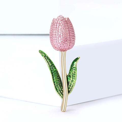 Elegant Tulip Brooch Alloy Enamel Rhinestone Floral Pin For Women Shroud Shawl Cardigan Accessory Wedding Party Jewelry Gift