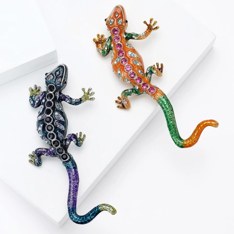 Vintage Legierung Emaille Eidechse Brosche Pin Große Gecko Tierform Mit Strass Für Herren Damen Anzug Hemd Revers Schmuck Geschenk