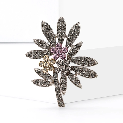 Vintage Legierung Blumen Brosche Für Damen Glitzernd Strass Blume Anstecker Strickjacke Schal Accessoire Mode Pendeln Schmuck