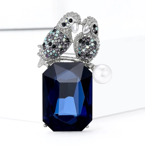 Elegante Broche de Loro de Aleación Con Gran Gema de Vidrio Rectangular Strass y Perla Artificial de Imitación Para Mujer
