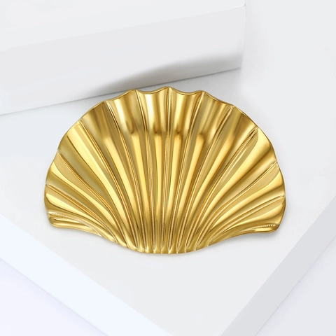 Spilla a Forma di Conchiglia in Acciaio Inossidabile per Donna Placcata Oro Argento Elegante Decorazione per Abbigliamento