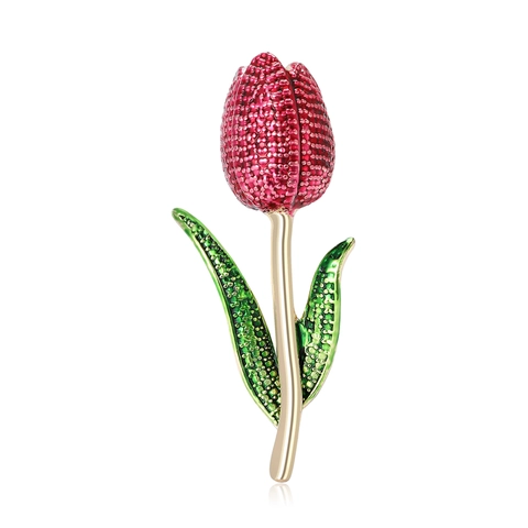 Elegant Tulip Brooch Alloy Enamel Rhinestone Floral Pin For Women Shroud Shawl Cardigan Accessory Wedding Party Jewelry Gift