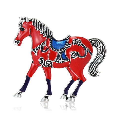 Vintage Palace Style Enamel Horse Brooch Alloy Rhinestone Animal Brooches Suit Accessory For Men Women Fine Jewelry Gift