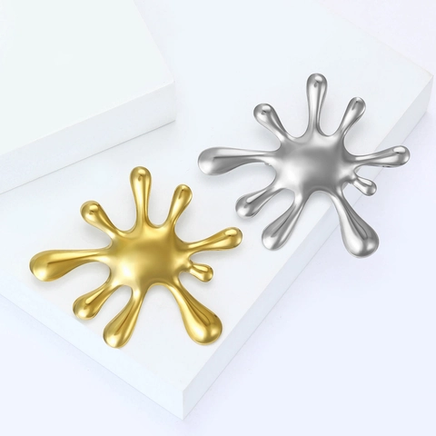 Abstract Liquid Metal Splash Brooch Pin Minimalist Stainless Steel Artistic Spray Shape Suit Corsage Fashion Jewelry Accessory