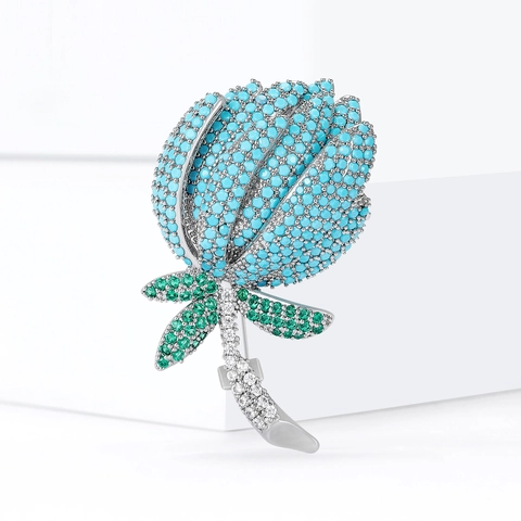 Creatieve Zirkonia Tulp Bloem Broche Koper Legering Strass Ingelegde Florale Pin Accessoires Voor Vrouwen Mannen Banket Sieraden