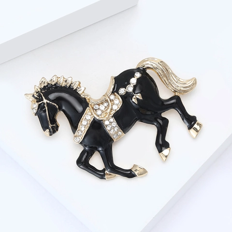 Vintage Paleisstijl Emaille Paard Brosje Voor Unisex Strass Ingelegd Dieren Reversspeld Voor Pak Luxe Sieraden Cadeau