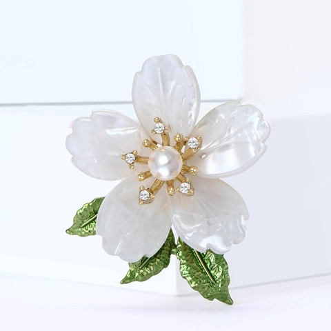 Elegant Enamel Flower Brooch Artificial Pearl Rhinestone Inlaid Forest Style Floral Corsage Accessories For Women Clothing Decor
