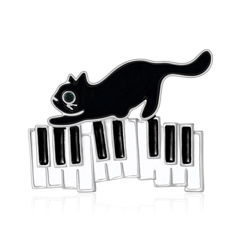 Spilla Creativa in Smalto Gatto Pianoforte Lega Animale Strass Occhio Distintivo Strumento Musicale Gioielli Accessorio per Donne Ragazze