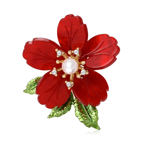Elegant Enamel Flower Brooch Artificial Pearl Rhinestone Inlaid Forest Style Floral Corsage Accessories For Women Clothing Decor