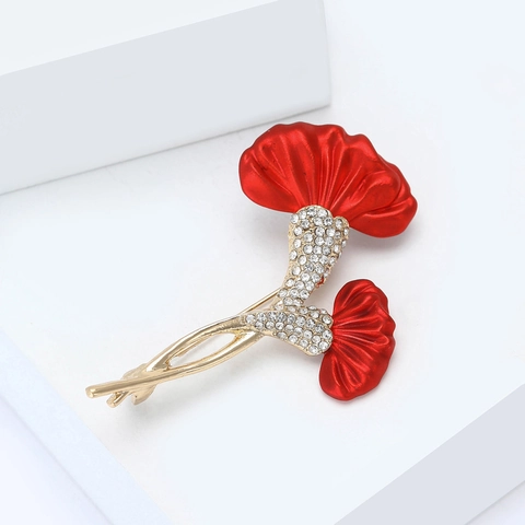 Elegant Legierung Strass Nelke Brosche Für Damen Rot Blume Emaille Anstecknadel Botanisch Mode Schmuck Geschenk
