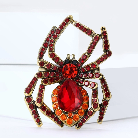 Vintage Gothic Spider Brooch For Unisex Alloy Rhinestone Crystal Inlaid Animal Brooch Pin For Halloween Decoration Jewelry