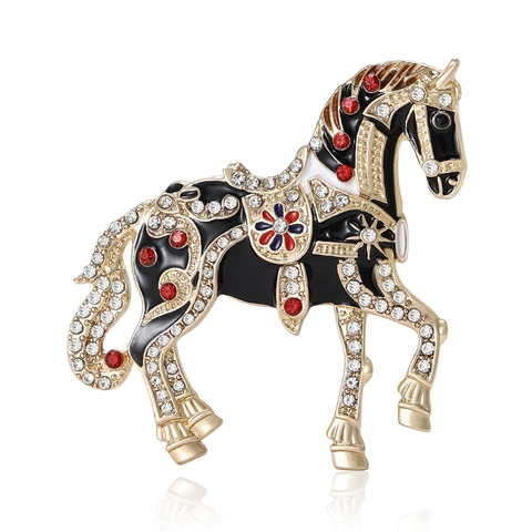 Broche de Caballo de Esmalte Vintage Aleación de Strass Incrustado Forma de Animal Pin de Traje Joyería Retro Para Hombre Mujer