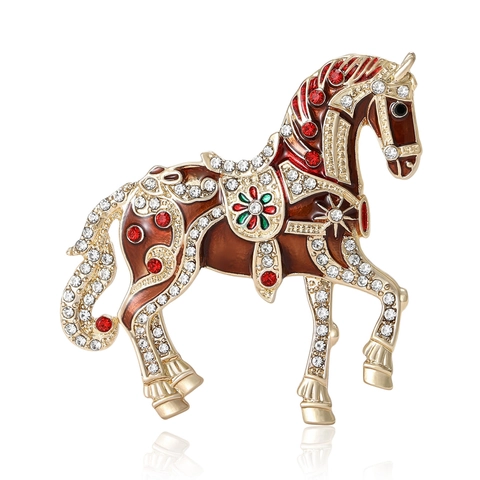 Broche de Caballo de Esmalte Vintage Aleación de Strass Incrustado Forma de Animal Pin de Traje Joyería Retro Para Hombre Mujer
