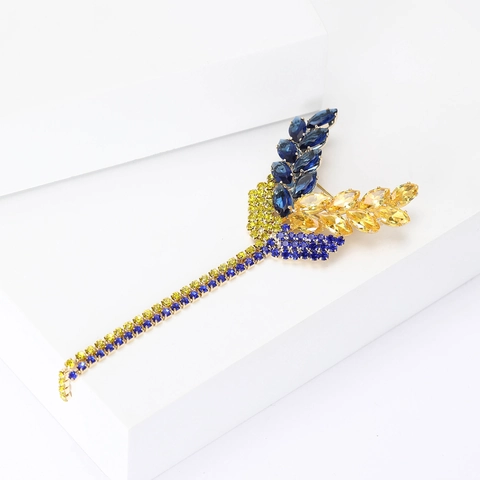 Luxuriöse Legierung Strass Weizenähre Brosche Für Damen Elegante Lange Quaste Kette Pin Blau Gelb Kristall Korsage Schmuck Geschenk