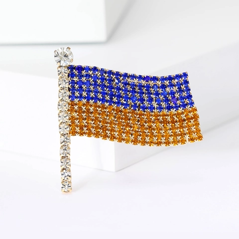 Squisita Spilla in Strass a Forma di Bandiera in Lega Placcata Oro Colore Contrasto Blu Giallo Gioielli per Abbigliamento Uomo Donna