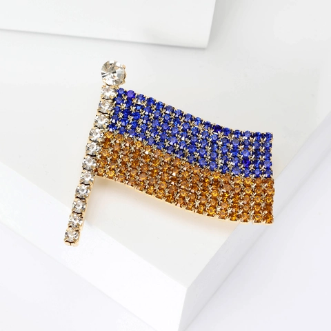 Squisita Spilla in Strass a Forma di Bandiera in Lega Placcata Oro Colore Contrasto Blu Giallo Gioielli per Abbigliamento Uomo Donna