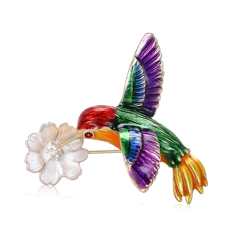 Spilla a Forma di Colibrì in Smalto Colorato alla Moda in Lega di Uccello e Fiore per Completi da Donna Cappotti Abito da Festa Gioielli