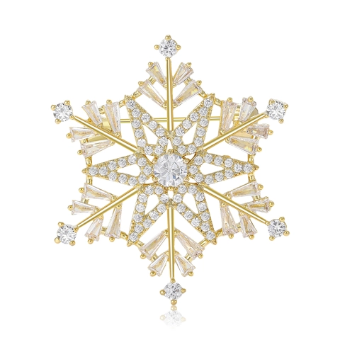 Elegant Copper Snowflake Brooch For Women Gold Tone Rhinestone Inlaid Pin For Suit Coat Wedding Winter Fashion Jewelry