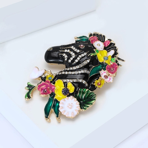 Mode Emaille Zebra Blume Brosche Legierung Strass Tier Corsage Für Damen Anzug Mantel Künstlerische Vintage Schmuck Pin Geschenk