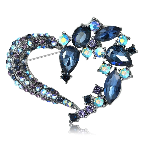 Alloy Rhinestone Heart Brooch For Women Elegant Floral Pattern Jewelry Pin Accessory For Wedding Party Fashion Apparel Decoration