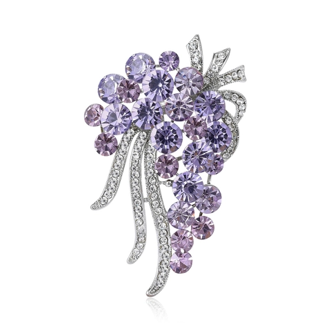 Elegante Broche de Flor de Aleación con Diamantes de Imitación Exquisito Goteo de Esmalte Forma de Uva Alfiler Floral para Mujer