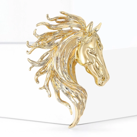 Fashion Horse Head Brooch Pins For Women Alloy Metal Gold Silver Gun Black Animal Lapel Pin Suit Coat Dress Accessories